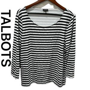 Talbots Black and White Striped Blouse